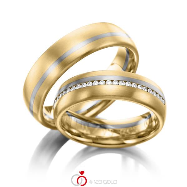 Paar bicolor Memoire-Trauringe/Eheringe in Gelbgold 585 Weißgold 585 vollausgefasst mit zus. 0,392 ct. Brillant tw, si von 123gold - Y-1003-12 Paar bicolor Memoire-Trauringe/Eheringe in Gelbgold 585 Weißgold 585 vollausgefasst mit zus. 0,392 ct. Brillant tw, si von 123gold - Y-1003-12
