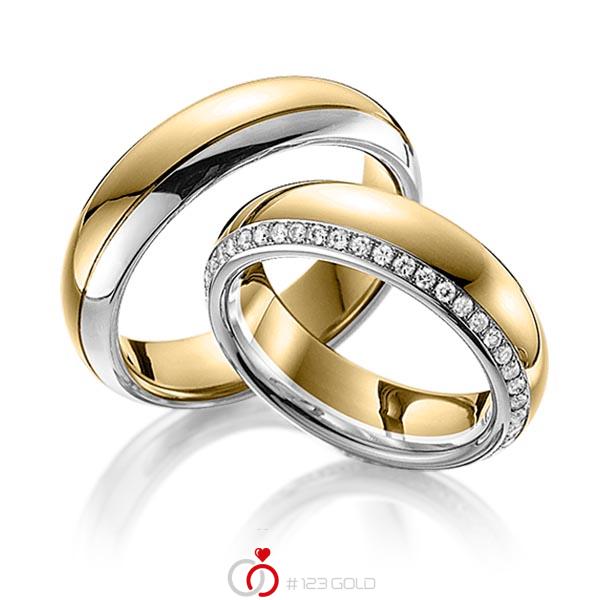 Paar bicolor Memoire-Trauringe/Eheringe in Gelbgold 585 Weissgold 585 vollausgefasst mit zus. 0,47 ct. Brillant tw, si von 123gold - Y-1274-1 Paar bicolor Memoire-Trauringe/Eheringe in Gelbgold 585 Weissgold 585 vollausgefasst mit zus. 0,47 ct. Brillant tw, si von 123gold - Y-1274-1