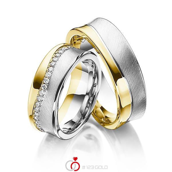 Paar bicolor Memoire-Trauringe/Eheringe in Gelbgold 585 Weißgold 585 vollausgefasst mit zus. 0,47 ct. Brillant tw, si von Steinberg - Q-1193-5 Paar bicolor Memoire-Trauringe/Eheringe in Gelbgold 585 Weißgold 585 vollausgefasst mit zus. 0,47 ct. Brillant tw, si von Steinberg - Q-1193-5