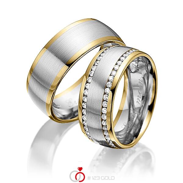 Paar bicolor Memoire-Trauringe/Eheringe in Gelbgold 585 Weißgold 585 vollausgefasst mit zus. 0,94 ct. Brillant tw, si von Steinberg - Q-1229-7 Paar bicolor Memoire-Trauringe/Eheringe in Gelbgold 585 Weißgold 585 vollausgefasst mit zus. 0,94 ct. Brillant tw, si von Steinberg - Q-1229-7