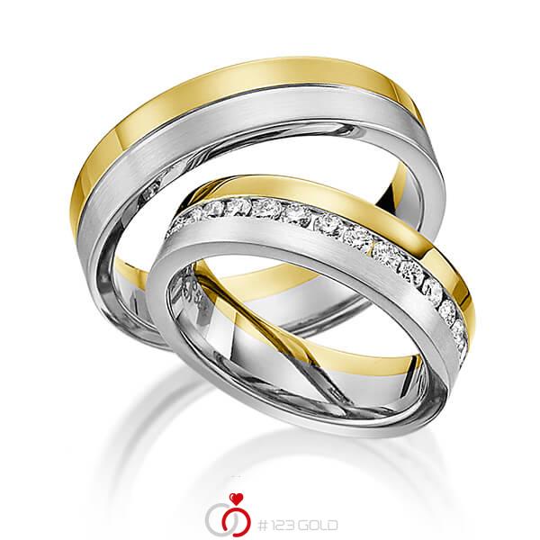 Paar bicolor Memoire-Trauringe/Eheringe in Gelbgold 585 Weißgold 585 vollausgefasst mit zus. 0,99 ct. Brillant tw, si von Steinberg - Q-1194-4 Paar bicolor Memoire-Trauringe/Eheringe in Gelbgold 585 Weißgold 585 vollausgefasst mit zus. 0,99 ct. Brillant tw, si von Steinberg - Q-1194-4