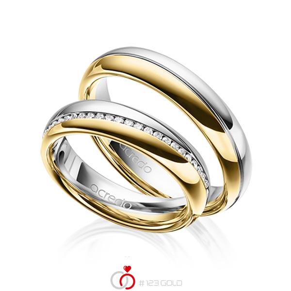 Paar bicolor Memoire-Trauringe/Eheringe in Graugold 585 Gelbgold 585 halbausgefasst mit zus. 0,2 ct. Brillant tw, si von acredo - A-1629-11 Paar bicolor Memoire-Trauringe/Eheringe in Graugold 585 Gelbgold 585 halbausgefasst mit zus. 0,2 ct. Brillant tw, si von acredo - A-1629-11