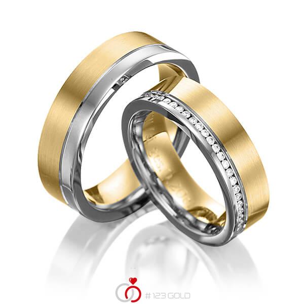 Paar bicolor Memoire-Trauringe/Eheringe in Graugold 585 Gelbgold 585 vollausgefasst mit zus. 0,408 ct. Brillant tw, si von 123gold - Y-1017-12 Paar bicolor Memoire-Trauringe/Eheringe in Graugold 585 Gelbgold 585 vollausgefasst mit zus. 0,408 ct. Brillant tw, si von 123gold - Y-1017-12