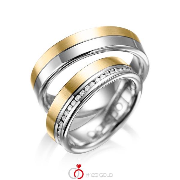 Paar bicolor Memoire-Trauringe/Eheringe in Graugold 585 Gelbgold 585 vollausgefasst mit zus. 0,47 ct. Brillant tw, si von acredo - A-1005-11 Paar bicolor Memoire-Trauringe/Eheringe in Graugold 585 Gelbgold 585 vollausgefasst mit zus. 0,47 ct. Brillant tw, si von acredo - A-1005-11