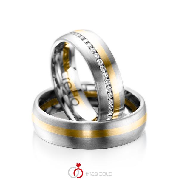 Paar bicolor Memoire-Trauringe/Eheringe in Graugold 585 Gelbgold 585 vollausgefasst mit zus. 0,47 ct. Brillant tw, si von acredo - A-1014-4 Paar bicolor Memoire-Trauringe/Eheringe in Graugold 585 Gelbgold 585 vollausgefasst mit zus. 0,47 ct. Brillant tw, si von acredo - A-1014-4