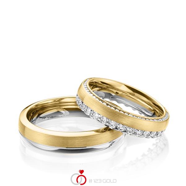 Paar bicolor Memoire-Trauringe/Eheringe in Graugold 585 Gelbgold 585 vollausgefasst mit zus. 1,265 ct. Brillant tw, si von Steinberg - Q-1482-10 Paar bicolor Memoire-Trauringe/Eheringe in Graugold 585 Gelbgold 585 vollausgefasst mit zus. 1,265 ct. Brillant tw, si von Steinberg - Q-1482-10
