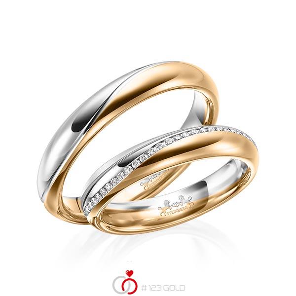 Paar bicolor Memoire-Trauringe/Eheringe in Graugold 585 Roségold 585 vollausgefasst mit zus. 0,31 ct. Brillant tw, si von Steinberg - Q-1571-11 Paar bicolor Memoire-Trauringe/Eheringe in Graugold 585 Roségold 585 vollausgefasst mit zus. 0,31 ct. Brillant tw, si von Steinberg - Q-1571-11