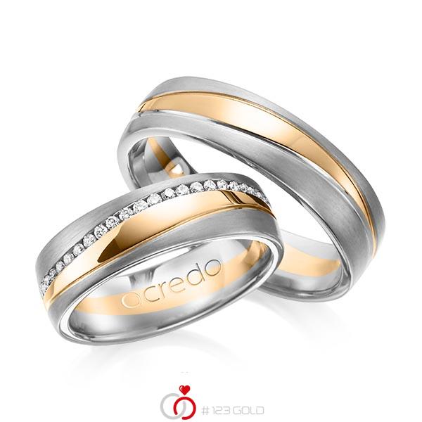 Paar bicolor Memoire-Trauringe/Eheringe in Graugold 585 Roségold 585 vollausgefasst mit zus. 0,4 ct. Brillant tw, si von acredo - A-1153-10 Paar bicolor Memoire-Trauringe/Eheringe in Graugold 585 Roségold 585 vollausgefasst mit zus. 0,4 ct. Brillant tw, si von acredo - A-1153-10