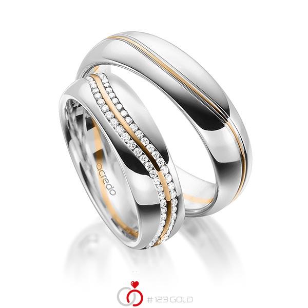Paar bicolor Memoire-Trauringe/Eheringe in Graugold 585 Roségold 585 vollausgefasst mit zus. 0,6 ct. Brillant tw, si von acredo - A-1711-11 Paar bicolor Memoire-Trauringe/Eheringe in Graugold 585 Roségold 585 vollausgefasst mit zus. 0,6 ct. Brillant tw, si von acredo - A-1711-11
