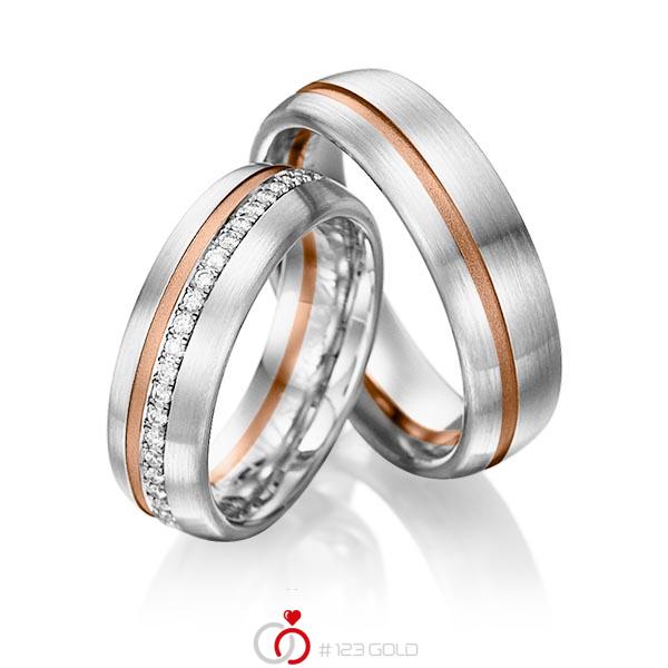 Paar bicolor Memoire-Trauringe/Eheringe in Graugold 585 Rotgold 585 halbausgefasst mit zus. 0,176 ct. Brillant tw, si von Steinberg - Q-1199-2 Paar bicolor Memoire-Trauringe/Eheringe in Graugold 585 Rotgold 585 halbausgefasst mit zus. 0,176 ct. Brillant tw, si von Steinberg - Q-1199-2
