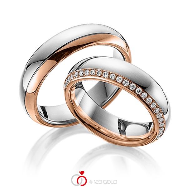 Paar bicolor Memoire-Trauringe/Eheringe in Graugold 585 Rotgold 585 vollausgefasst mit zus. 0,47 ct. Brillant tw, si von 123gold - Y-1274-6 Paar bicolor Memoire-Trauringe/Eheringe in Graugold 585 Rotgold 585 vollausgefasst mit zus. 0,47 ct. Brillant tw, si von 123gold - Y-1274-6