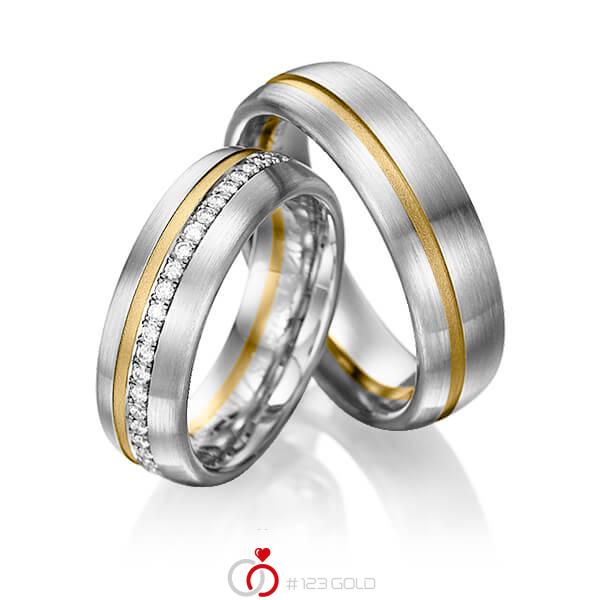 Paar bicolor Memoire-Trauringe/Eheringe in Graugold dunkel 585 Gelbgold 585 halbausgefasst mit zus. 0,176 ct. Brillant tw, si von 123gold - Y-1018-16 Paar bicolor Memoire-Trauringe/Eheringe in Graugold dunkel 585 Gelbgold 585 halbausgefasst mit zus. 0,176 ct. Brillant tw, si von 123gold - Y-1018-16
