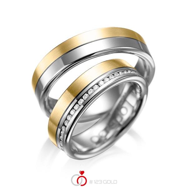 Paar bicolor Memoire-Trauringe/Eheringe in Graugold dunkel 585 Gelbgold 585 vollausgefasst mit zus. 0,47 ct. Brillant tw, si von acredo - A-1005-14 Paar bicolor Memoire-Trauringe/Eheringe in Graugold dunkel 585 Gelbgold 585 vollausgefasst mit zus. 0,47 ct. Brillant tw, si von acredo - A-1005-14