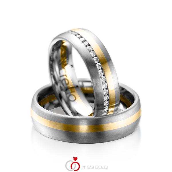 Paar bicolor Memoire-Trauringe/Eheringe in Graugold dunkel 585 Gelbgold 585 vollausgefasst mit zus. 0,47 ct. Brillant tw, si von acredo - A-1014-13 Paar bicolor Memoire-Trauringe/Eheringe in Graugold dunkel 585 Gelbgold 585 vollausgefasst mit zus. 0,47 ct. Brillant tw, si von acredo - A-1014-13