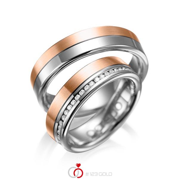 Paar bicolor Memoire-Trauringe/Eheringe in Graugold dunkel 585 Rotgold 585 vollausgefasst mit zus. 0,47 ct. Brillant tw, si von acredo - A-1005-10 Paar bicolor Memoire-Trauringe/Eheringe in Graugold dunkel 585 Rotgold 585 vollausgefasst mit zus. 0,47 ct. Brillant tw, si von acredo - A-1005-10