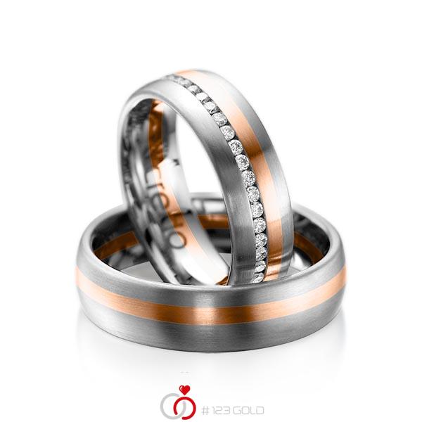Paar bicolor Memoire-Trauringe/Eheringe in Graugold dunkel 585 Rotgold 585 vollausgefasst mit zus. 0,47 ct. Brillant tw, si von acredo - A-1014-15 Paar bicolor Memoire-Trauringe/Eheringe in Graugold dunkel 585 Rotgold 585 vollausgefasst mit zus. 0,47 ct. Brillant tw, si von acredo - A-1014-15