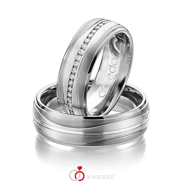 Paar bicolor Memoire-Trauringe/Eheringe in Graugold dunkel 585 Weissgold 585 vollausgefasst mit zus. 0,47 ct. Brillant tw, si von acredo - A-1159-9 Paar bicolor Memoire-Trauringe/Eheringe in Graugold dunkel 585 Weissgold 585 vollausgefasst mit zus. 0,47 ct. Brillant tw, si von acredo - A-1159-9