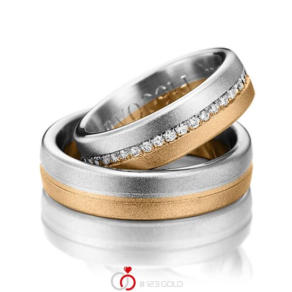 Paar bicolor Memoire-Trauringe/Eheringe in Platin 600 Roségold 750 halbausgefasst mit zus. 0,22 ct. Brillant tw, si von Steinberg - Q-1214-1 Paar bicolor Memoire-Trauringe/Eheringe in Platin 600 Roségold 750 halbausgefasst mit zus. 0,22 ct. Brillant tw, si von Steinberg - Q-1214-1