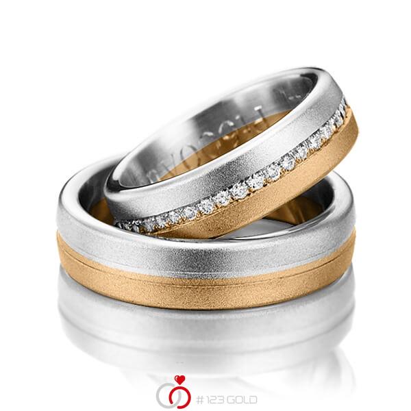 Paar bicolor Memoire-Trauringe/Eheringe in Platin 950 Roségold 750 halbausgefasst mit zus. 0,22 ct. Brillant tw, si von Steinberg - Q-1214-2 Paar bicolor Memoire-Trauringe/Eheringe in Platin 950 Roségold 750 halbausgefasst mit zus. 0,22 ct. Brillant tw, si von Steinberg - Q-1214-2