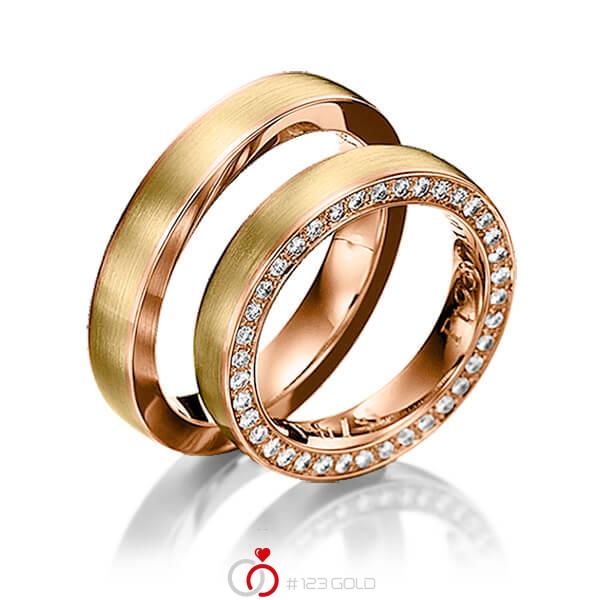 Paar Bicolor Memoire Trauringe Eheringe In Ring Rotgold 585