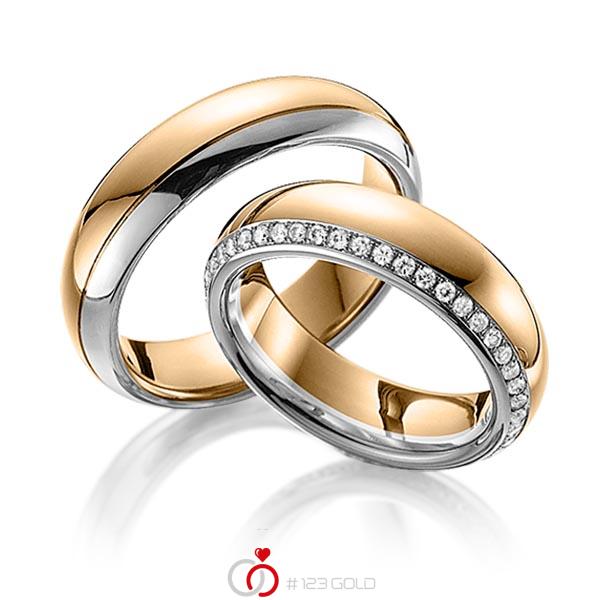 Paar bicolor Memoire-Trauringe/Eheringe in Roségold 585 Graugold 585 vollausgefasst mit zus. 0,47 ct. Brillant tw, si von 123gold - Y-1274-7 Paar bicolor Memoire-Trauringe/Eheringe in Roségold 585 Graugold 585 vollausgefasst mit zus. 0,47 ct. Brillant tw, si von 123gold - Y-1274-7