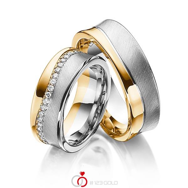 Paar bicolor Memoire-Trauringe/Eheringe in Roségold 585 Graugold 585 vollausgefasst mit zus. 0,47 ct. Brillant tw, si von Steinberg - Q-1193-3 Paar bicolor Memoire-Trauringe/Eheringe in Roségold 585 Graugold 585 vollausgefasst mit zus. 0,47 ct. Brillant tw, si von Steinberg - Q-1193-3