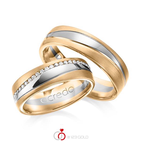 Paar bicolor Memoire-Trauringe/Eheringe in Roségold 585 Graugold 585 vollausgefasst mit zus. 0,4 ct. Brillant tw, si von acredo - A-1153-17 Paar bicolor Memoire-Trauringe/Eheringe in Roségold 585 Graugold 585 vollausgefasst mit zus. 0,4 ct. Brillant tw, si von acredo - A-1153-17
