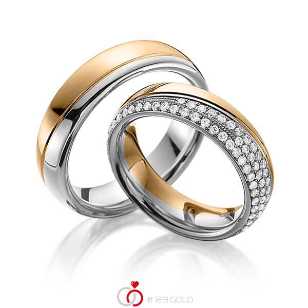Paar bicolor Memoire-Trauringe/Eheringe in Roségold 585 Graugold 585 vollausgefasst mit zus. 0,85 ct. Brillant tw, vs von 123gold - Y-1276-7 Paar bicolor Memoire-Trauringe/Eheringe in Roségold 585 Graugold 585 vollausgefasst mit zus. 0,85 ct. Brillant tw, vs von 123gold - Y-1276-7