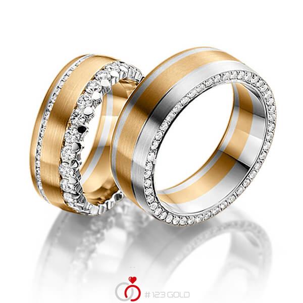 Paar bicolor Memoire-Trauringe/Eheringe in Roségold 585 Graugold 585 vollausgefasst mit zus. 2,4 ct. Brillant tw, si von Steinberg - Q-1146-1 Paar bicolor Memoire-Trauringe/Eheringe in Roségold 585 Graugold 585 vollausgefasst mit zus. 2,4 ct. Brillant tw, si von Steinberg - Q-1146-1