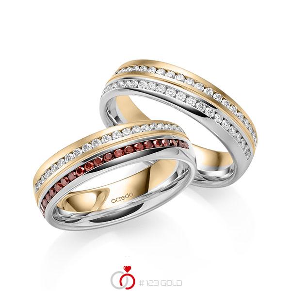 Paar bicolor Memoire-Trauringe/Eheringe in Roségold 585 Weissgold 585 halbausgefasst mit zus. 0,92 ct. Brillant Red Cherry tw, vs von acredo - A-2188-4 Paar bicolor Memoire-Trauringe/Eheringe in Roségold 585 Weissgold 585 halbausgefasst mit zus. 0,92 ct. Brillant Red Cherry tw, vs von acredo - A-2188-4