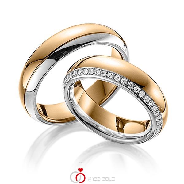 Paar bicolor Memoire-Trauringe/Eheringe in Roségold 585 Weissgold 585 vollausgefasst mit zus. 0,47 ct. Brillant tw, si von 123gold - Y-1274-9 Paar bicolor Memoire-Trauringe/Eheringe in Roségold 585 Weissgold 585 vollausgefasst mit zus. 0,47 ct. Brillant tw, si von 123gold - Y-1274-9