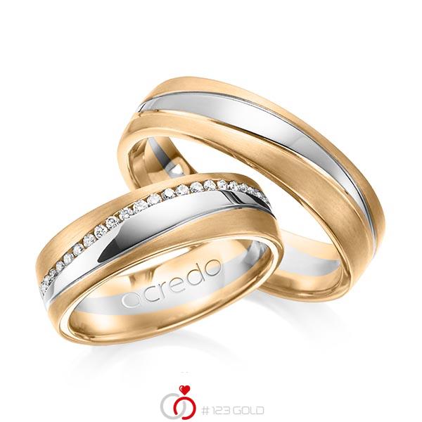 Paar bicolor Memoire-Trauringe/Eheringe in Roségold 585 Weißgold 585 vollausgefasst mit zus. 0,4 ct. Brillant tw, si von acredo - A-1153-14 Paar bicolor Memoire-Trauringe/Eheringe in Roségold 585 Weißgold 585 vollausgefasst mit zus. 0,4 ct. Brillant tw, si von acredo - A-1153-14