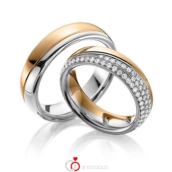 Paar bicolor Memoire-Trauringe/Eheringe in Roségold 750 Platin 950 vollausgefasst mit zus. 0,85 ct. Brillant tw, vs von 123gold - Y-1276-9 Paar bicolor Memoire-Trauringe/Eheringe in Roségold 750 Platin 950 vollausgefasst mit zus. 0,85 ct. Brillant tw, vs von 123gold - Y-1276-9