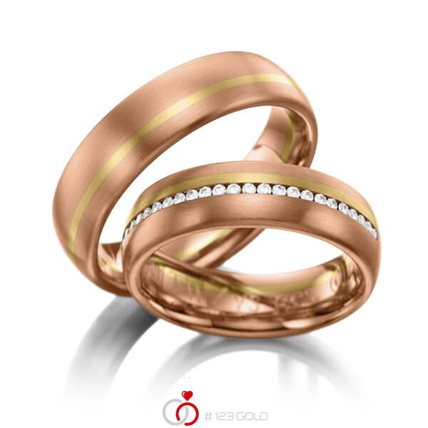 Paar bicolor Memoire-Trauringe/Eheringe in Rotgold 585 Gelbgold 585 vollausgefasst mit zus. 0,392 ct. Brillant tw, si von 123gold - Y-1003-14 Paar bicolor Memoire-Trauringe/Eheringe in Rotgold 585 Gelbgold 585 vollausgefasst mit zus. 0,392 ct. Brillant tw, si von 123gold - Y-1003-14