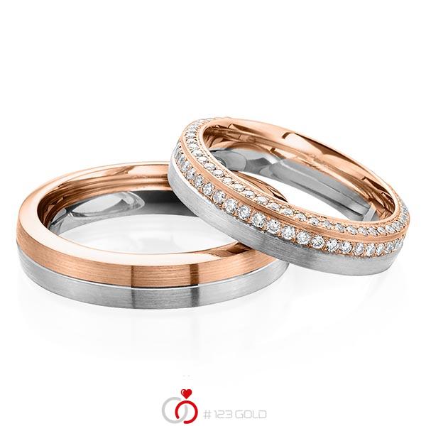 Paar bicolor Memoire-Trauringe/Eheringe in Rotgold 585 Graugold 585 vollausgefasst mit zus. 0,72 ct. Brillant tw, si von Steinberg - Q-1483-11 Paar bicolor Memoire-Trauringe/Eheringe in Rotgold 585 Graugold 585 vollausgefasst mit zus. 0,72 ct. Brillant tw, si von Steinberg - Q-1483-11