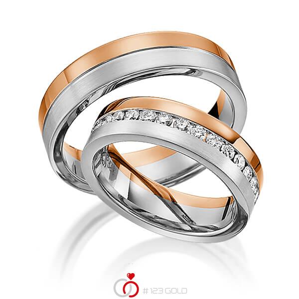 Paar bicolor Memoire-Trauringe/Eheringe in Rotgold 585 Weißgold 585 vollausgefasst mit zus. 0,99 ct. Brillant tw, si von Steinberg - Q-1194-6 Paar bicolor Memoire-Trauringe/Eheringe in Rotgold 585 Weißgold 585 vollausgefasst mit zus. 0,99 ct. Brillant tw, si von Steinberg - Q-1194-6