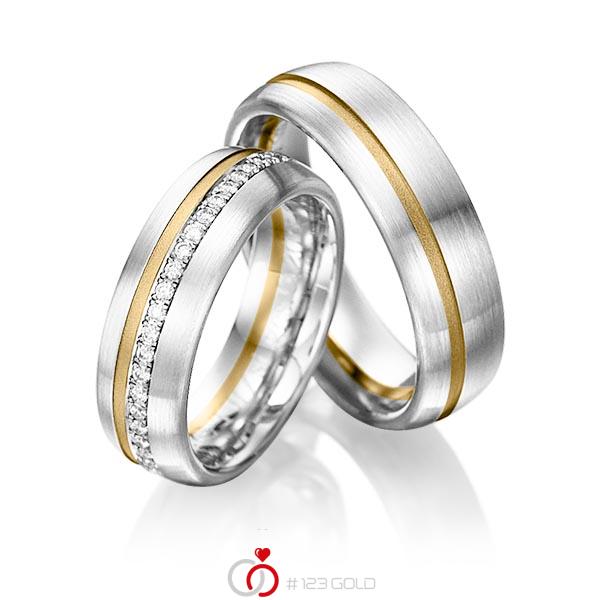 Paar bicolor Memoire-Trauringe/Eheringe in Weißgold 585 Gelbgold 585 halbausgefasst mit zus. 0,176 ct. Brillant tw, si von Steinberg - Q-1199-4 Paar bicolor Memoire-Trauringe/Eheringe in Weißgold 585 Gelbgold 585 halbausgefasst mit zus. 0,176 ct. Brillant tw, si von Steinberg - Q-1199-4