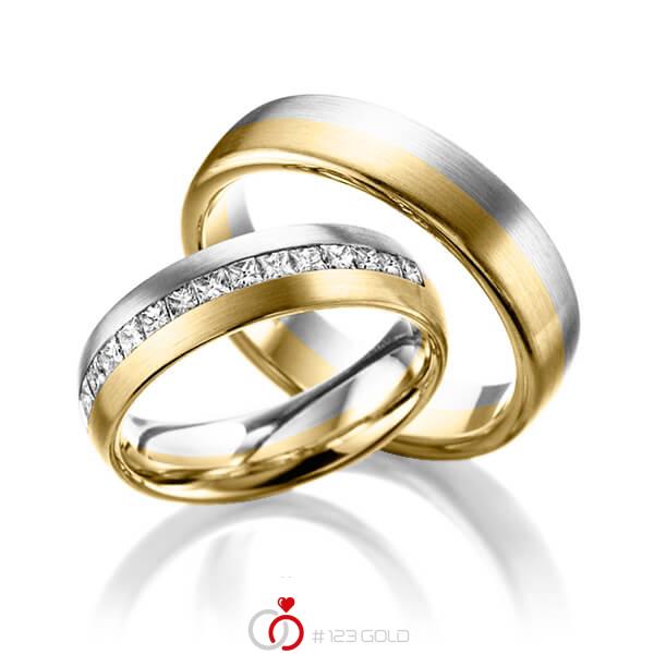 Paar bicolor Memoire-Trauringe/Eheringe in Weißgold 585 Gelbgold 585 halbausgefasst mit zus. 0,68 ct. Prinzess-Diamant tw, si von Steinberg - Q-1221-1 Paar bicolor Memoire-Trauringe/Eheringe in Weißgold 585 Gelbgold 585 halbausgefasst mit zus. 0,68 ct. Prinzess-Diamant tw, si von Steinberg - Q-1221-1