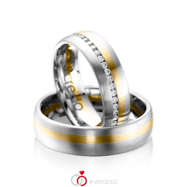 Paar bicolor Memoire-Trauringe/Eheringe in Weißgold 585 Gelbgold 585 vollausgefasst mit zus. 0,47 ct. Brillant tw, si von acredo - A-1014-1 Paar bicolor Memoire-Trauringe/Eheringe in Weißgold 585 Gelbgold 585 vollausgefasst mit zus. 0,47 ct. Brillant tw, si von acredo - A-1014-1