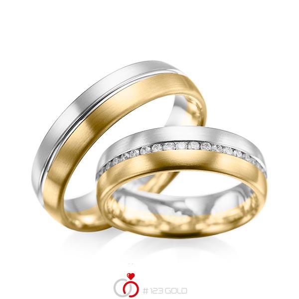 Paar bicolor Memoire-Trauringe/Eheringe in Weissgold 585 Gelbgold 585 vollausgefasst mit zus. 0,615 ct. Brillant tw, si von acredo - A-1031-1 Paar bicolor Memoire-Trauringe/Eheringe in Weissgold 585 Gelbgold 585 vollausgefasst mit zus. 0,615 ct. Brillant tw, si von acredo - A-1031-1