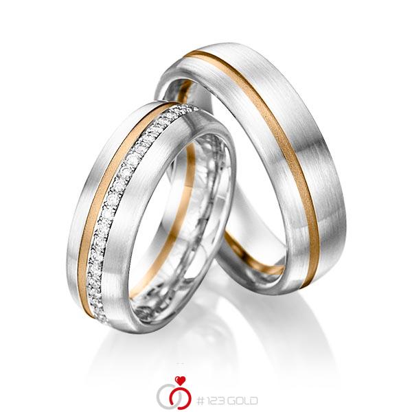 Paar bicolor Memoire-Trauringe/Eheringe in Weißgold 585 Roségold 585 halbausgefasst mit zus. 0,176 ct. Brillant tw, si von Steinberg - Q-1199-6 Paar bicolor Memoire-Trauringe/Eheringe in Weißgold 585 Roségold 585 halbausgefasst mit zus. 0,176 ct. Brillant tw, si von Steinberg - Q-1199-6