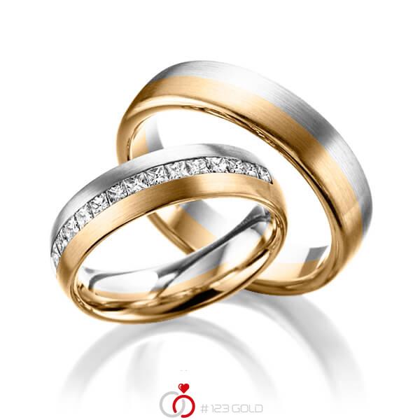 Paar bicolor Memoire-Trauringe/Eheringe in Weißgold 585 Roségold 585 halbausgefasst mit zus. 0,68 ct. Prinzess-Diamant tw, si von Steinberg - Q-1221-3 Paar bicolor Memoire-Trauringe/Eheringe in Weißgold 585 Roségold 585 halbausgefasst mit zus. 0,68 ct. Prinzess-Diamant tw, si von Steinberg - Q-1221-3