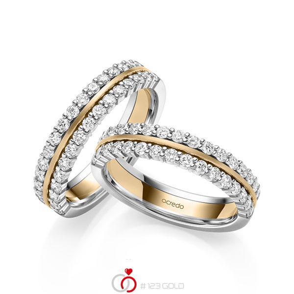 Paar bicolor Memoire-Trauringe/Eheringe in Weissgold 585 Roségold 585 halbausgefasst mit zus. 1,28 ct. tw, si von acredo - A-2181-2 Paar bicolor Memoire-Trauringe/Eheringe in Weissgold 585 Roségold 585 halbausgefasst mit zus. 1,28 ct. tw, si von acredo - A-2181-2