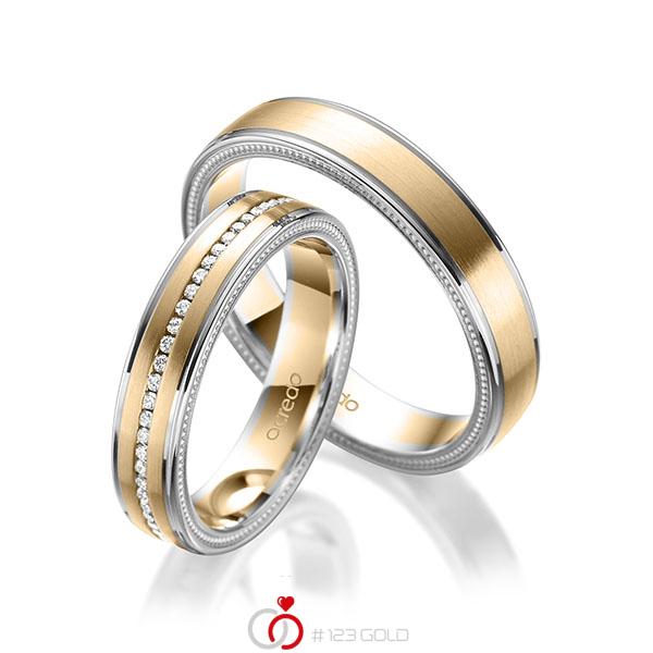 Paar bicolor Memoire-Trauringe/Eheringe in Weißgold 585 Roségold 585 vollausgefasst mit zus. 0,295 ct. Brillant tw, si von acredo - A-1763-1 Paar bicolor Memoire-Trauringe/Eheringe in Weißgold 585 Roségold 585 vollausgefasst mit zus. 0,295 ct. Brillant tw, si von acredo - A-1763-1