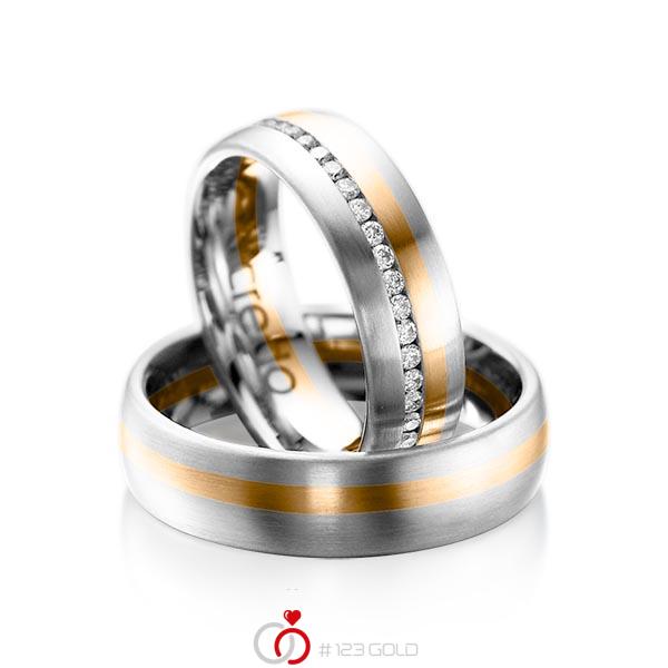 Paar bicolor Memoire-Trauringe/Eheringe in Weissgold 585 Roségold 585 vollausgefasst mit zus. 0,47 ct. Brillant tw, si von acredo - A-1014-2 Paar bicolor Memoire-Trauringe/Eheringe in Weissgold 585 Roségold 585 vollausgefasst mit zus. 0,47 ct. Brillant tw, si von acredo - A-1014-2
