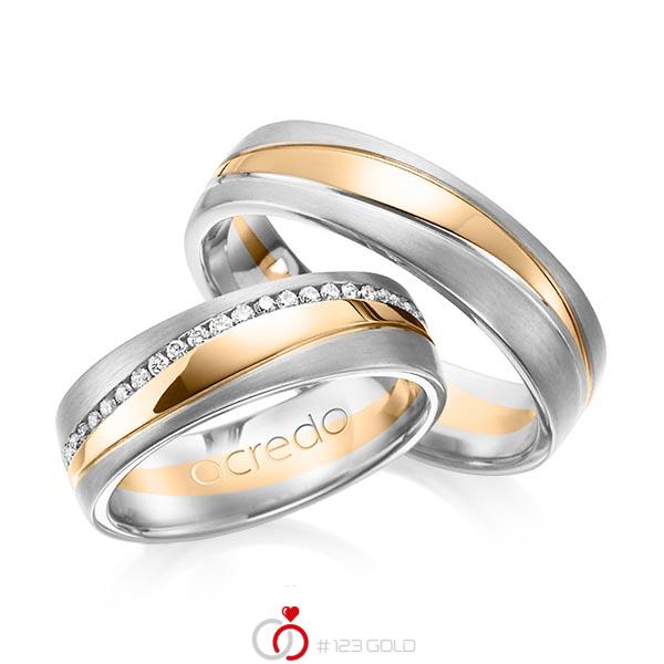 Paar bicolor Memoire-Trauringe/Eheringe in Weissgold 585 Roségold 585 vollausgefasst mit zus. 0,4 ct. Brillant tw, si von acredo - A-1153-3 Paar bicolor Memoire-Trauringe/Eheringe in Weissgold 585 Roségold 585 vollausgefasst mit zus. 0,4 ct. Brillant tw, si von acredo - A-1153-3
