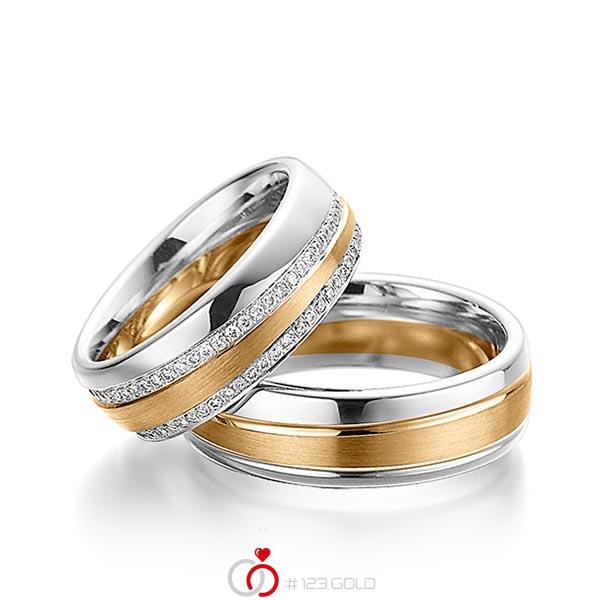Paar bicolor Memoire-Trauringe/Eheringe in Weißgold 585 Roségold 585 vollausgefasst mit zus. 0,61 ct. Brillant tw, si von Steinberg - Q-1104-6 Paar bicolor Memoire-Trauringe/Eheringe in Weißgold 585 Roségold 585 vollausgefasst mit zus. 0,61 ct. Brillant tw, si von Steinberg - Q-1104-6