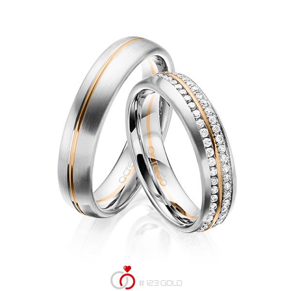 Paar bicolor Memoire-Trauringe/Eheringe in Weissgold 585 Roségold 585 vollausgefasst mit zus. 0,784 ct. Brillant tw, si von acredo - A-1630-3 Paar bicolor Memoire-Trauringe/Eheringe in Weissgold 585 Roségold 585 vollausgefasst mit zus. 0,784 ct. Brillant tw, si von acredo - A-1630-3