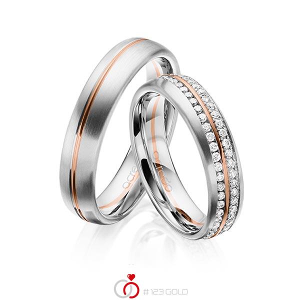 Paar bicolor Memoire-Trauringe/Eheringe in Weissgold 585 Rotgold 585 vollausgefasst mit zus. 0,784 ct. Brillant tw, si von acredo - A-1630-1 Paar bicolor Memoire-Trauringe/Eheringe in Weissgold 585 Rotgold 585 vollausgefasst mit zus. 0,784 ct. Brillant tw, si von acredo - A-1630-1