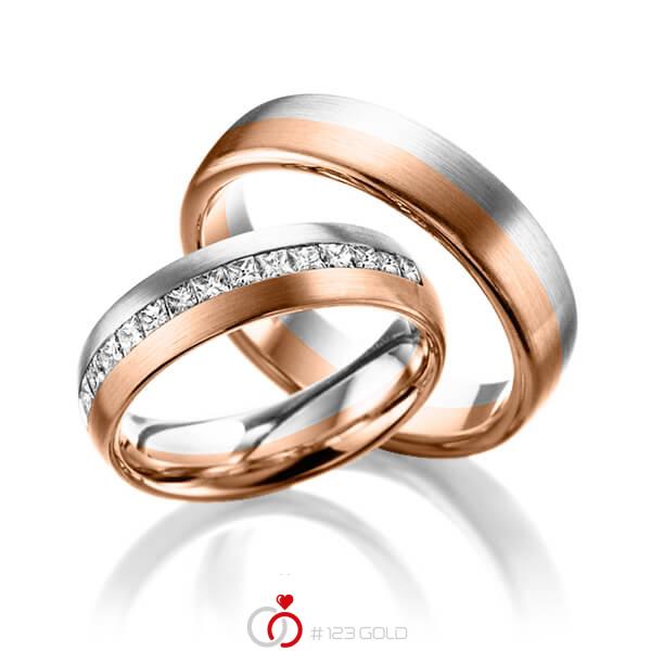 Paar Bicolor Memoire Trauringe Eheringe In Weissgold 750 Rotgold